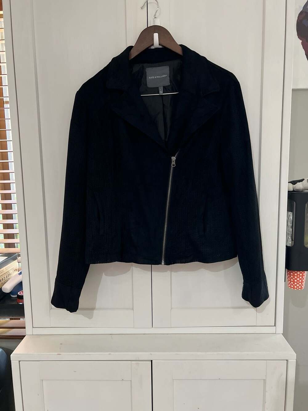 Kate & Mallory Black Perforated Faux Suede Moto Jacket Size L Black